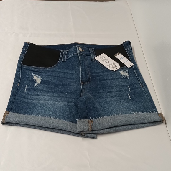 Maternity jean shorts side panel size M ( 8-10 ) Denim cotton blend Bermuda shor - Picture 10 of 16